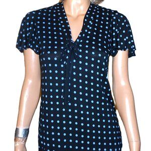 Lauren Ralph Lauren Dark Navy Blue Polka Dot Blouse SP NWT $80